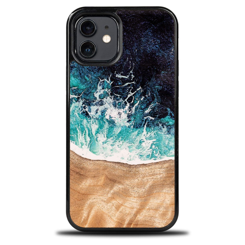 Holzhülle für iPhone 12 / iPhone 12 Pro, Bewood Unique Dream Island, Blau-Braun