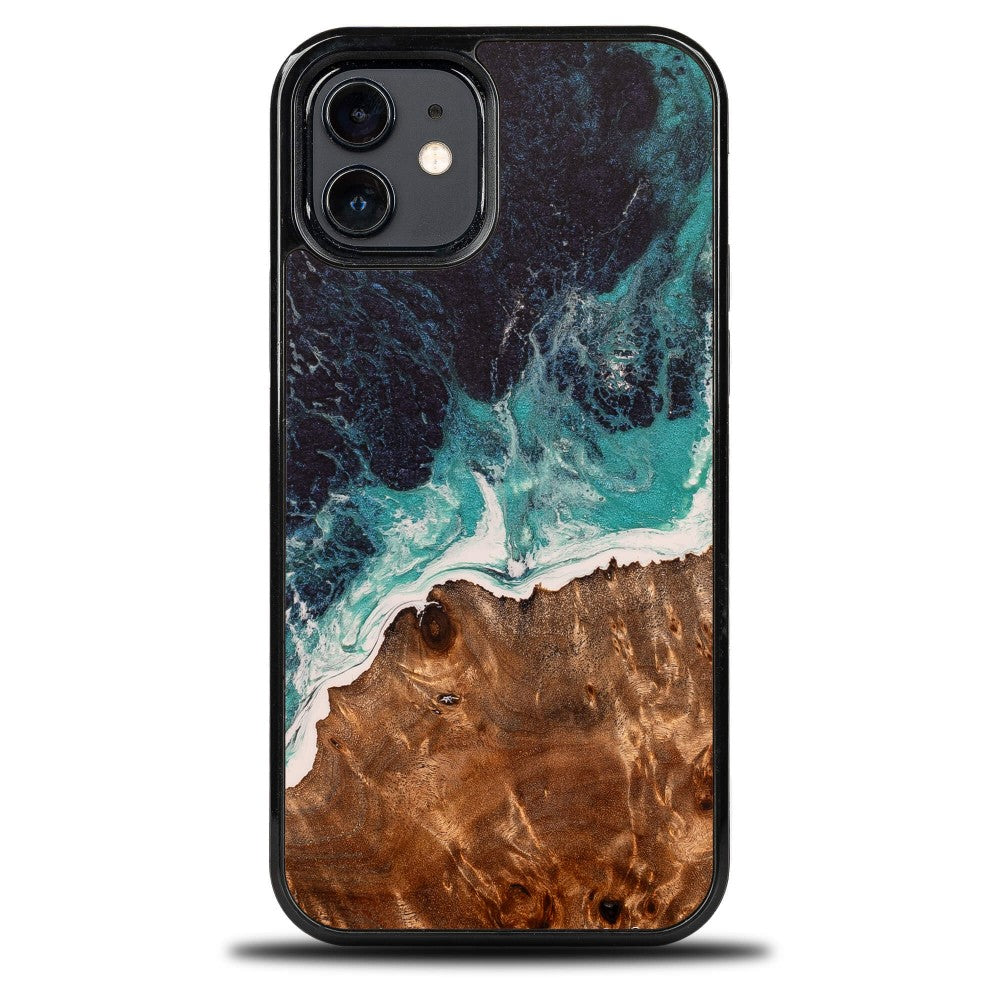 Holzhülle für iPhone 12 / iPhone 12 Pro, Bewood Unique Dream Island, Blau-Braun