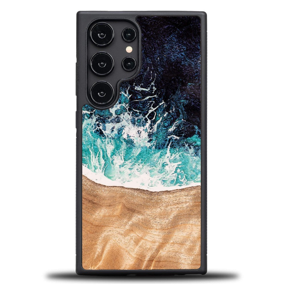 Holzhülle für Galaxy S25 Ultra, Bewood Unique Dream Island, Blau-Braun