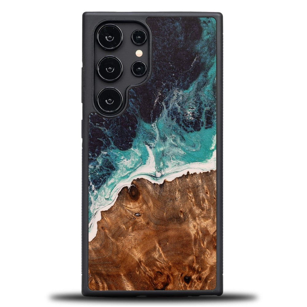 Holzhülle für Galaxy S25 Ultra, Bewood Unique Dream Island, Blau-Braun