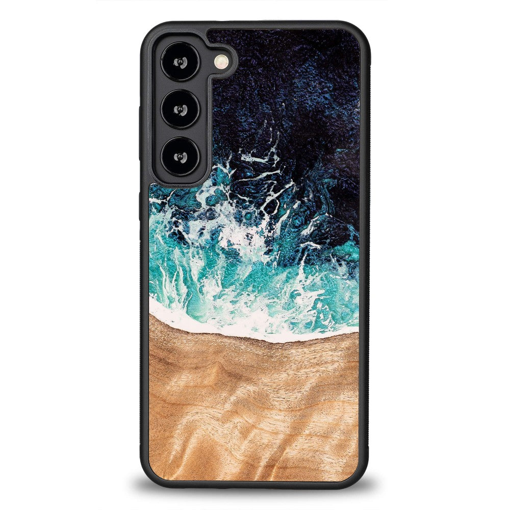 Holzhülle für Galaxy S23 Plus, Bewood Unique Dream Island, Blau-Braun