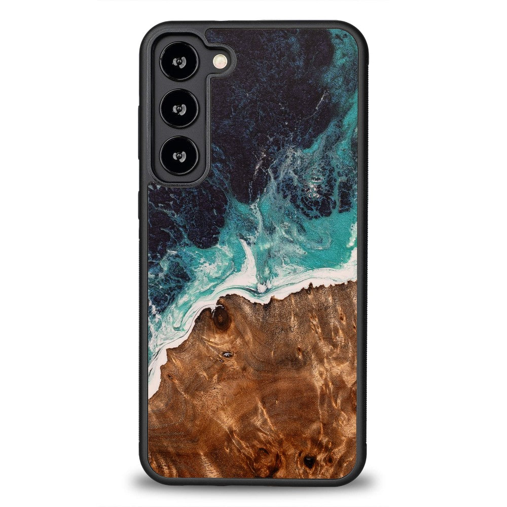 Holzhülle für Galaxy S23 Plus, Bewood Unique Dream Island, Blau-Braun