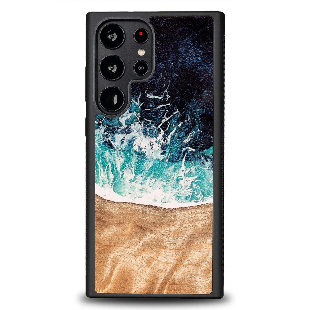 Holzhülle für Galaxy S22 Ultra, Bewood Unique Dream Island, Blau-Braun