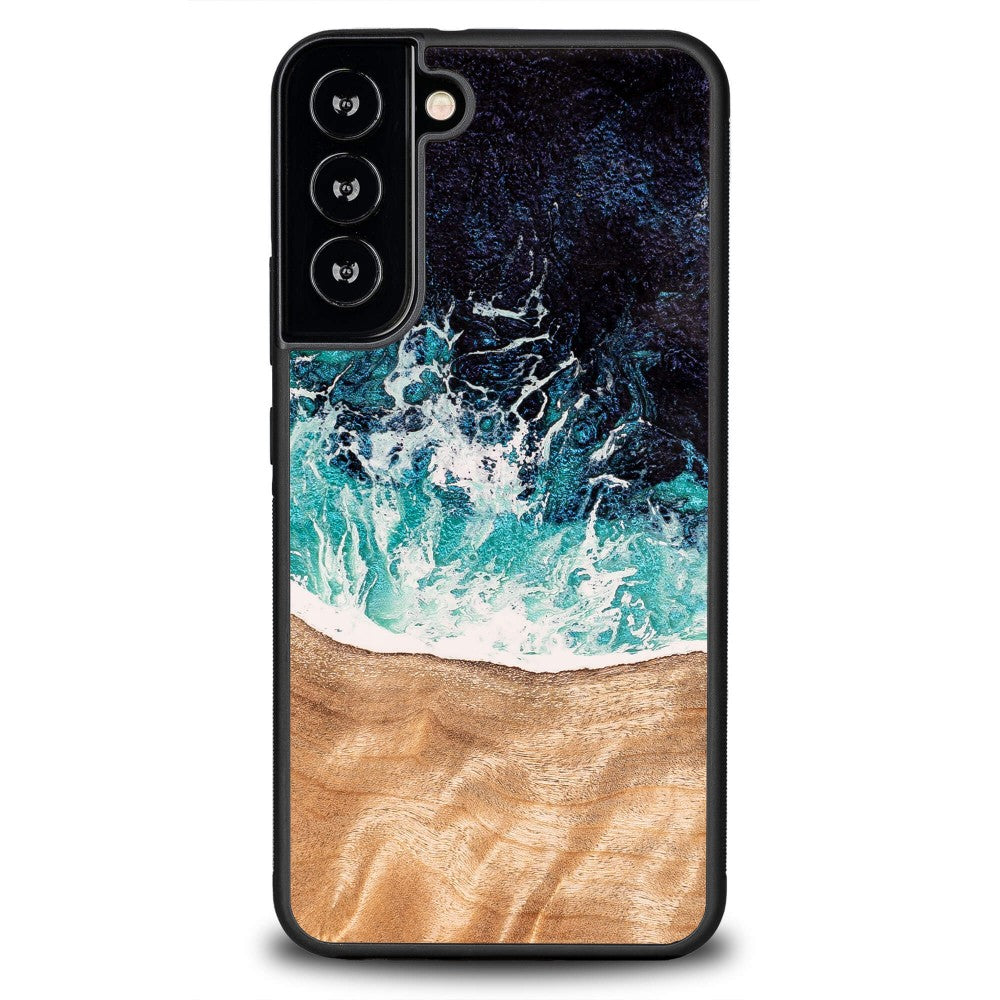 Holzhülle für Galaxy S22 Plus, Bewood Unique Dream Island, Blau-Braun