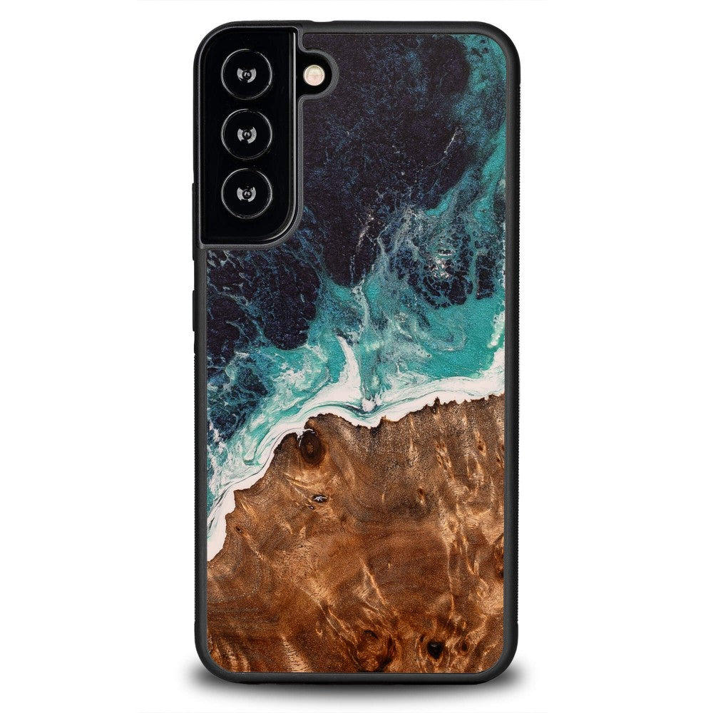 Holzhülle für Galaxy S22 Plus, Bewood Unique Dream Island, Blau-Braun