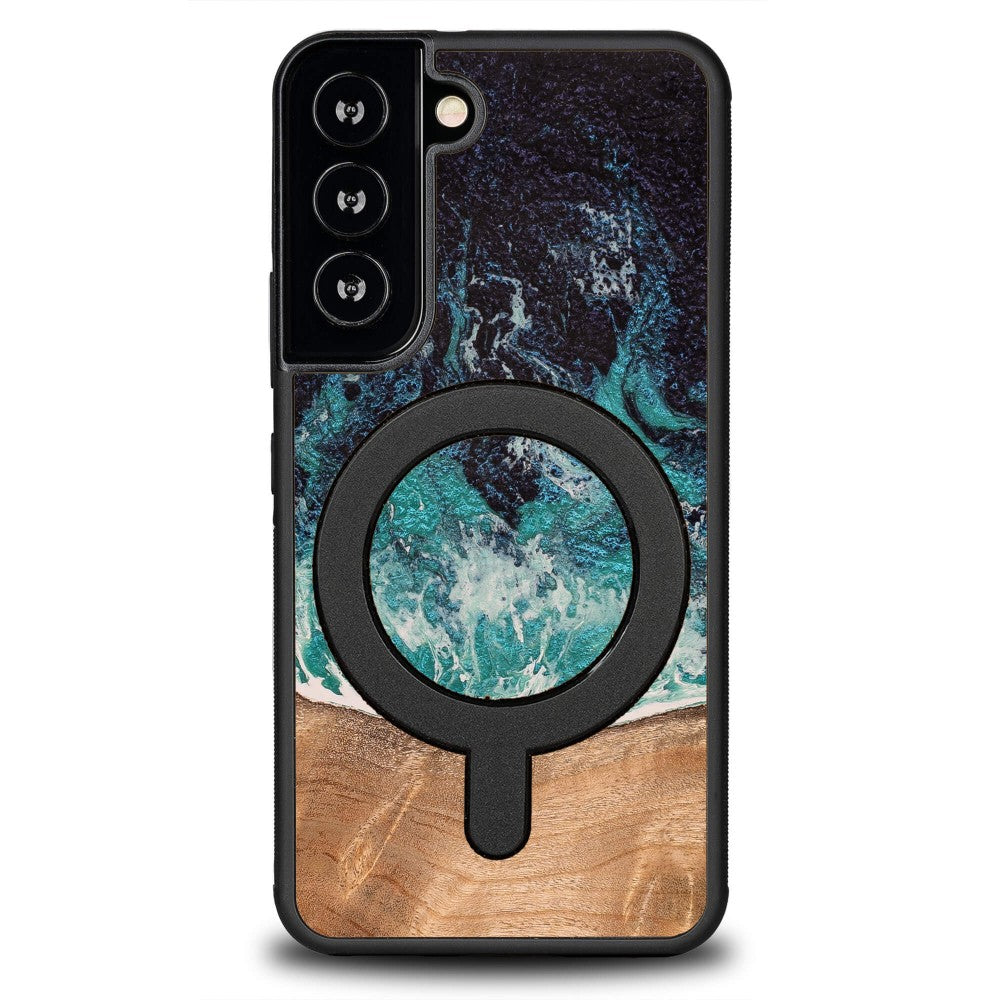 Holzhülle für Galaxy S22, Bewood Unique Dream Island für MagSafe, Blau-Braun