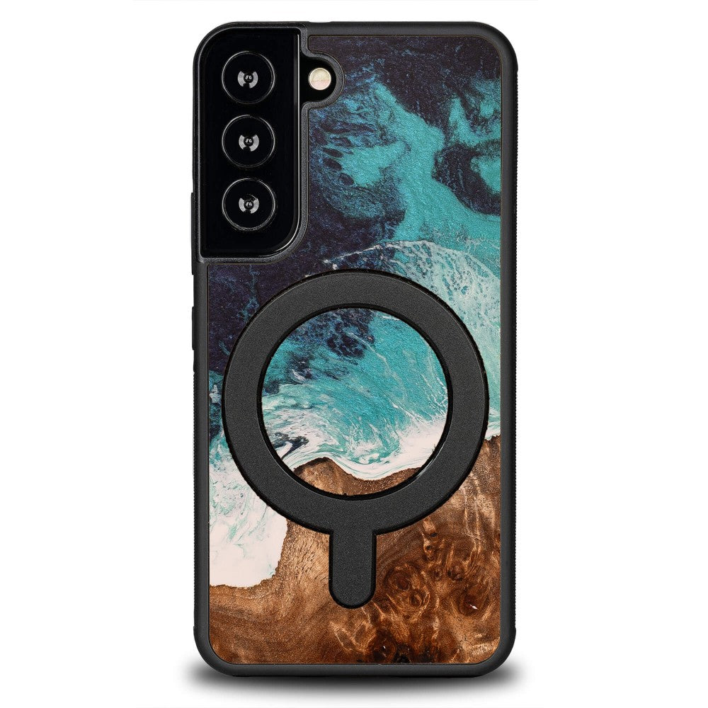 Holzhülle für Galaxy S22, Bewood Unique Dream Island für MagSafe, Blau-Braun