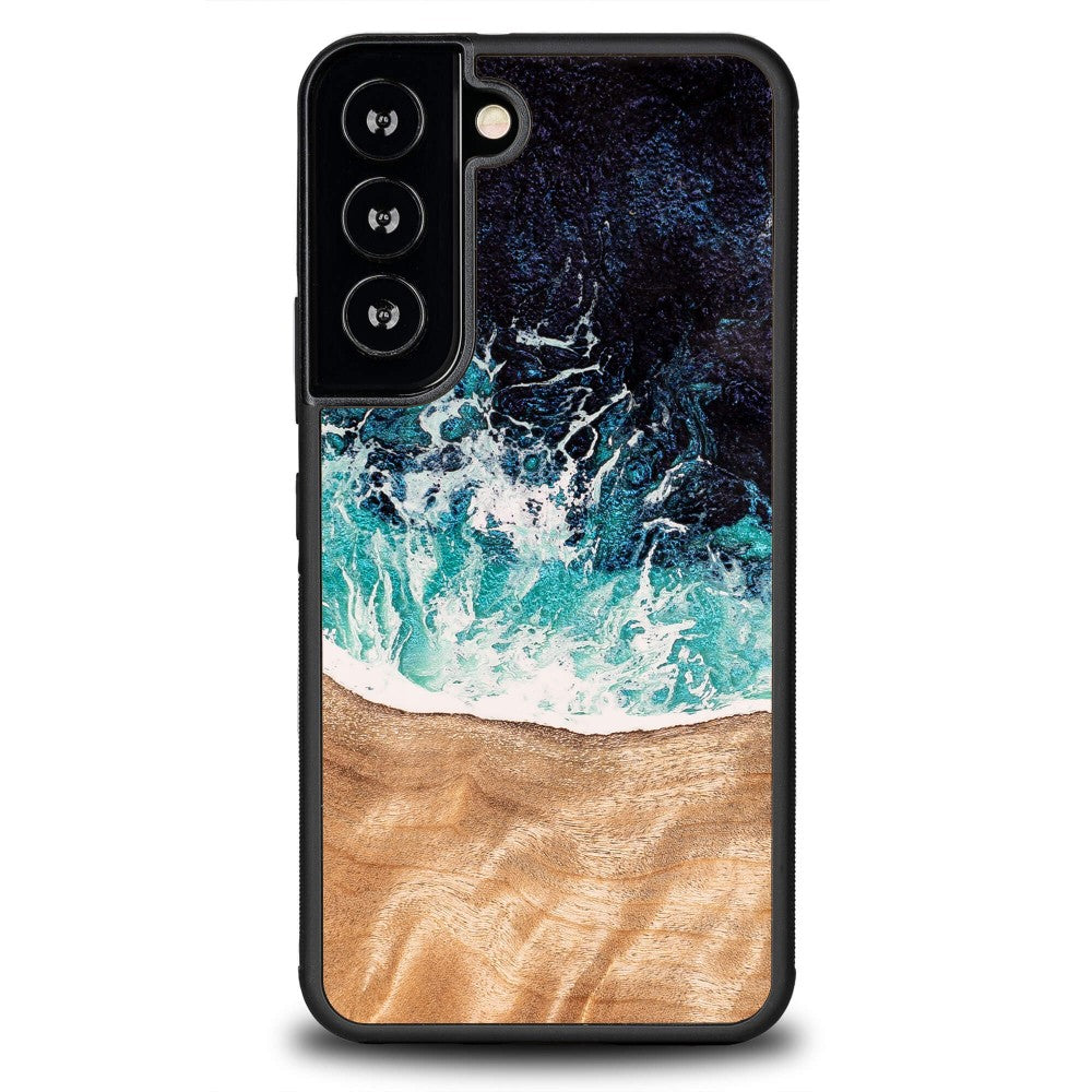 Holzhülle für Galaxy S22, Bewood Unique Dream Island, Blau-Braun