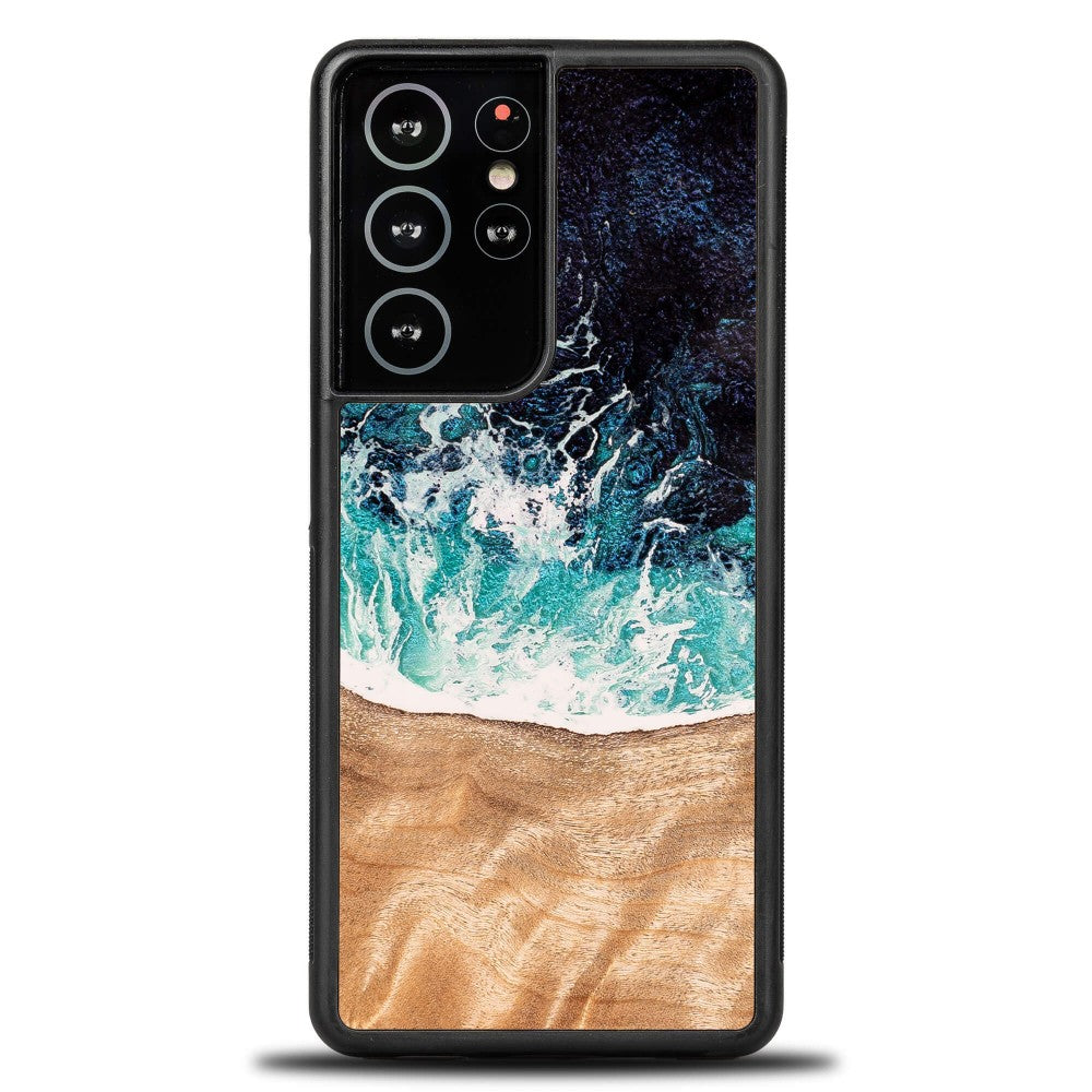 Holzhülle für Galaxy S21 Ultra, Bewood Unique Dream Island, Blau-Braun