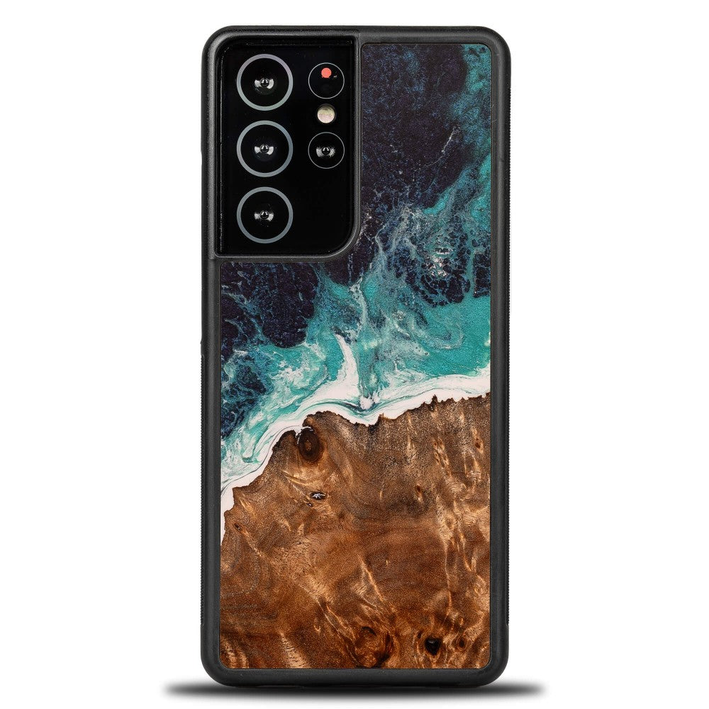 Holzhülle für Galaxy S21 Ultra, Bewood Unique Dream Island, Blau-Braun
