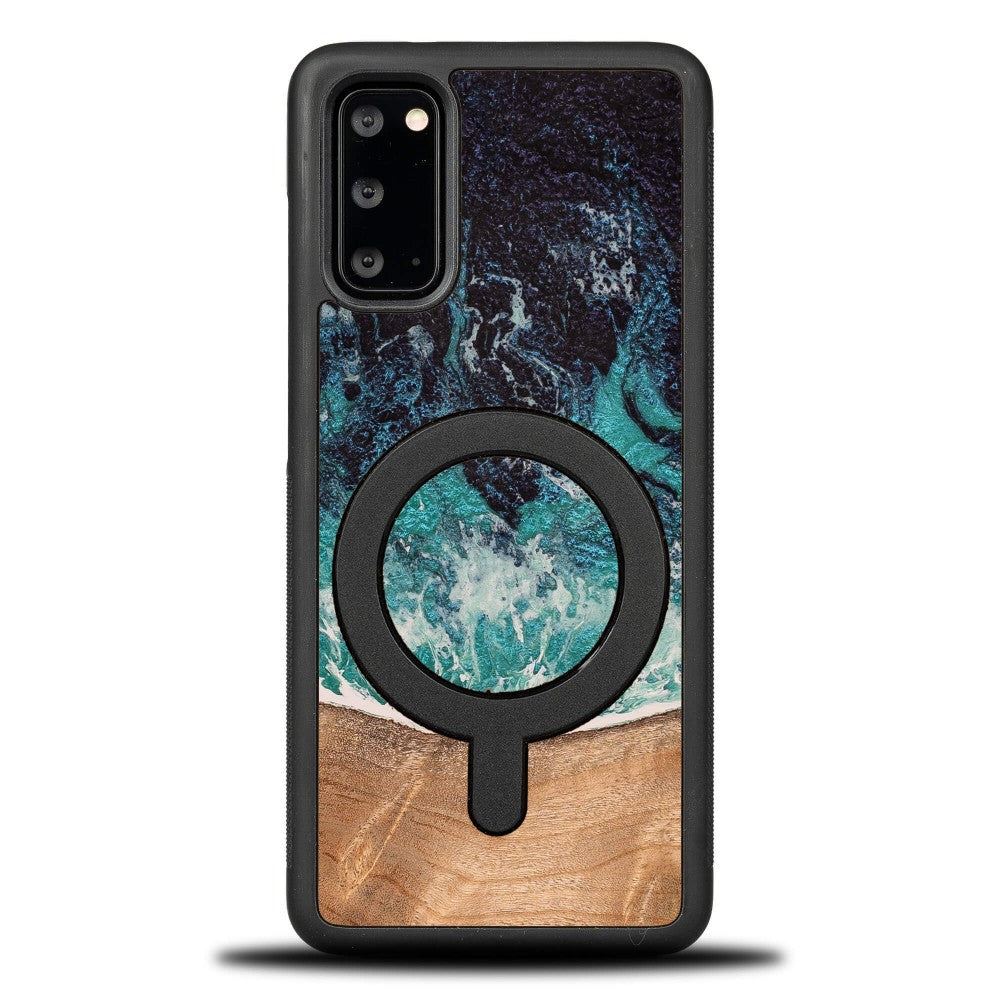 Holzhülle für Galaxy S20 FE, Bewood Unique Dream Island für MagSafe, Blau-Braun