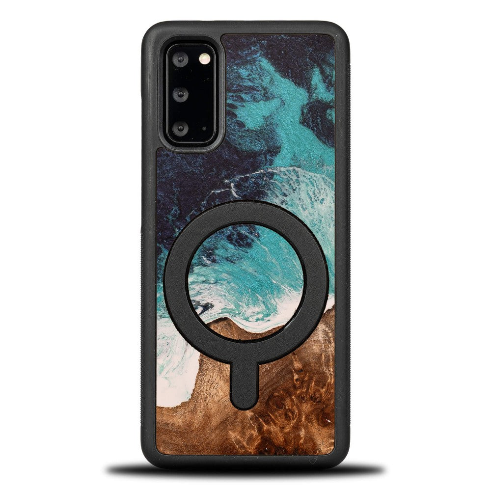 Holzhülle für Galaxy S20 FE, Bewood Unique Dream Island für MagSafe, Blau-Braun