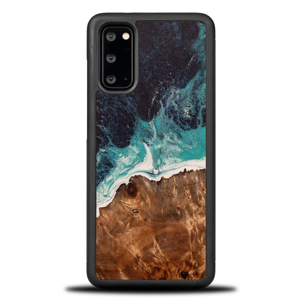 Holzhülle für Galaxy S20 FE, Bewood Unique Dream Island, Blau-Braun