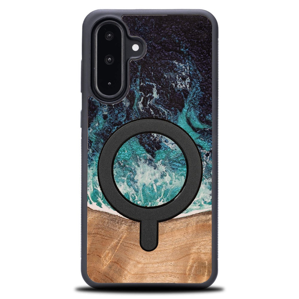 Holzhülle für Galaxy A56 5G, Bewood Unique Dream Island für MagSafe, Blau-Braun