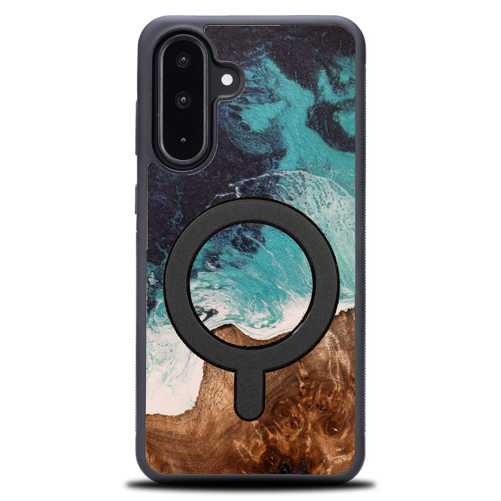 Holzhülle für Galaxy A56 5G, Bewood Unique Dream Island für MagSafe, Blau-Braun