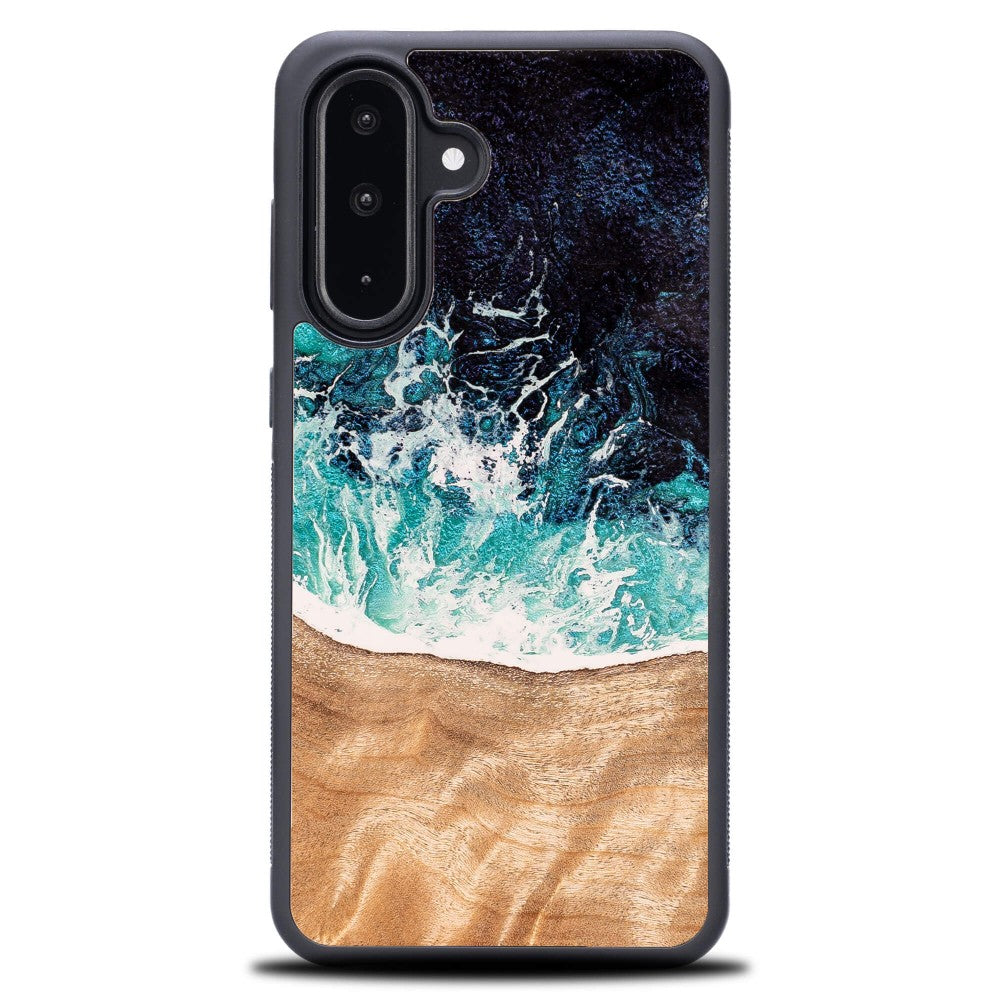 Holzhülle für Galaxy A36 5G, Bewood Unique Dream Island, Blau-Braun