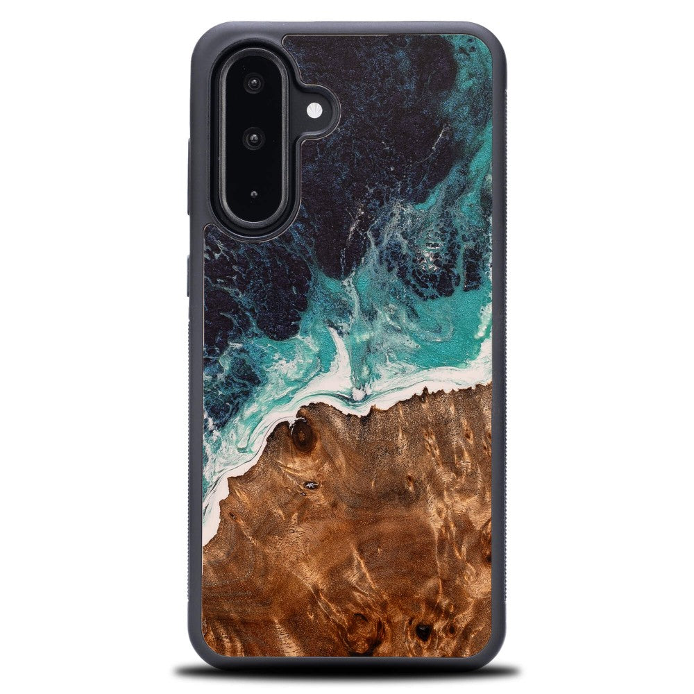 Holzhülle für Galaxy A36 5G, Bewood Unique Dream Island, Blau-Braun