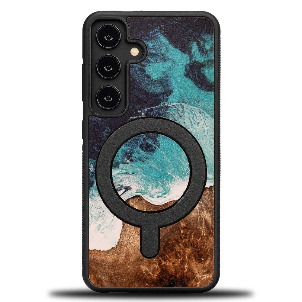 Holzhülle für Galaxy A35 5G, Bewood Unique Dream Island für MagSafe, Blau-Braun