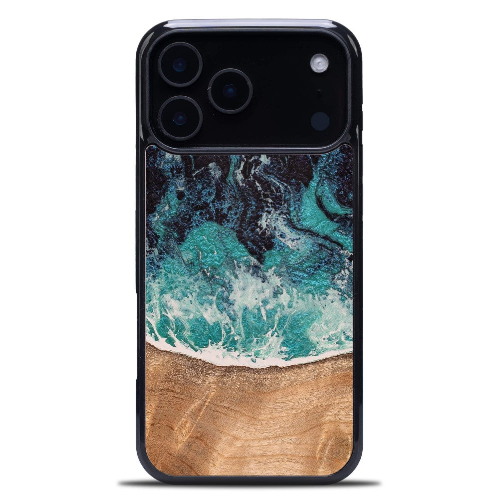 Holzhülle für iPhone 17 Pro Max, Bewood Unique Dream Island, Blau-Braun