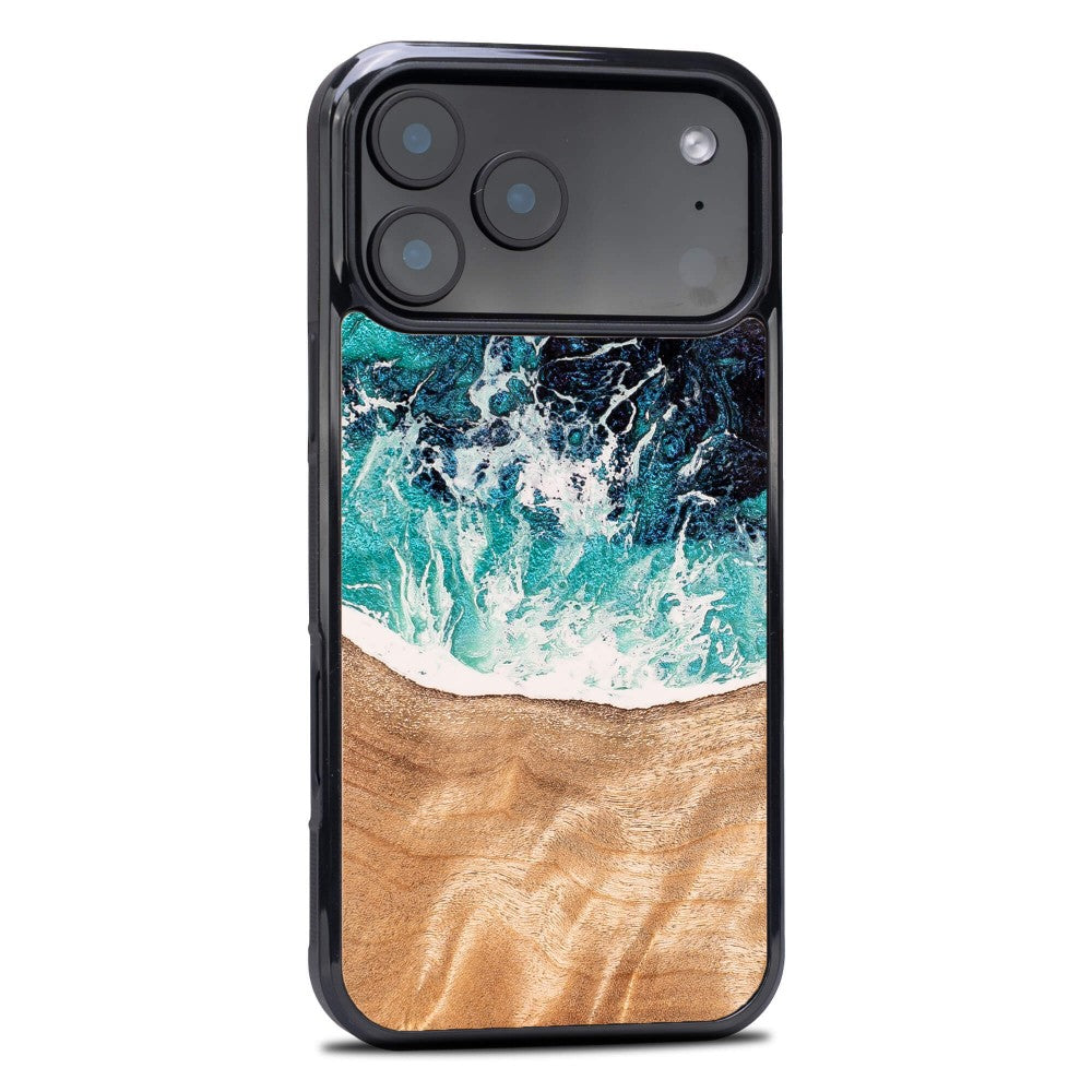 Holzhülle für iPhone 17 Pro Max, Bewood Unique Dream Island, Blau-Braun