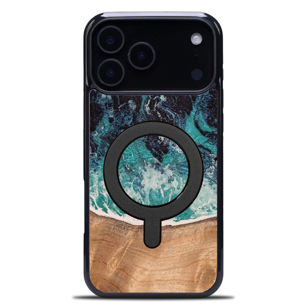 Holzhülle für iPhone 17 Pro Max, Bewood Unique Dream Island für MagSafe, Blau-Braun