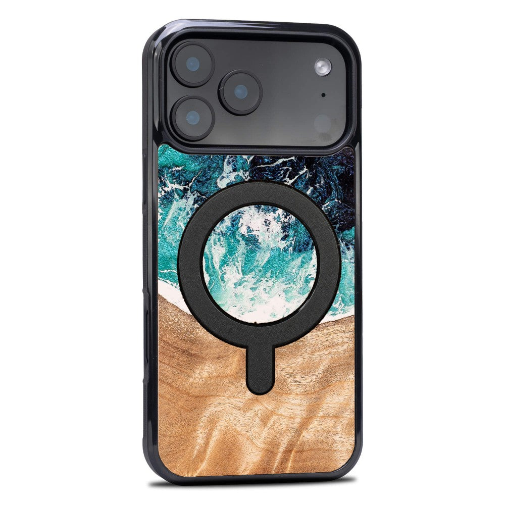 Holzhülle für iPhone 17 Pro Max, Bewood Unique Dream Island für MagSafe, Blau-Braun