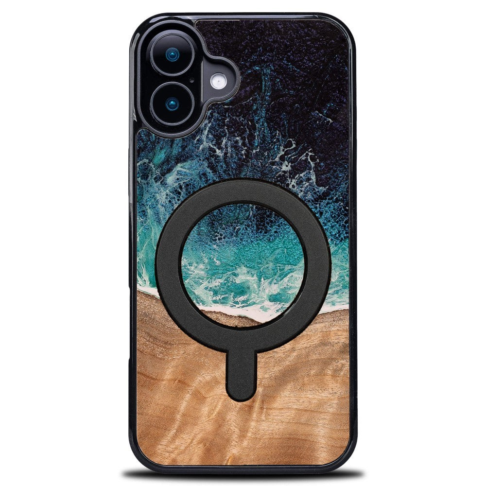 Holzhülle für iPhone 17, Bewood Unique Dream Island für MagSafe, Blau-Braun