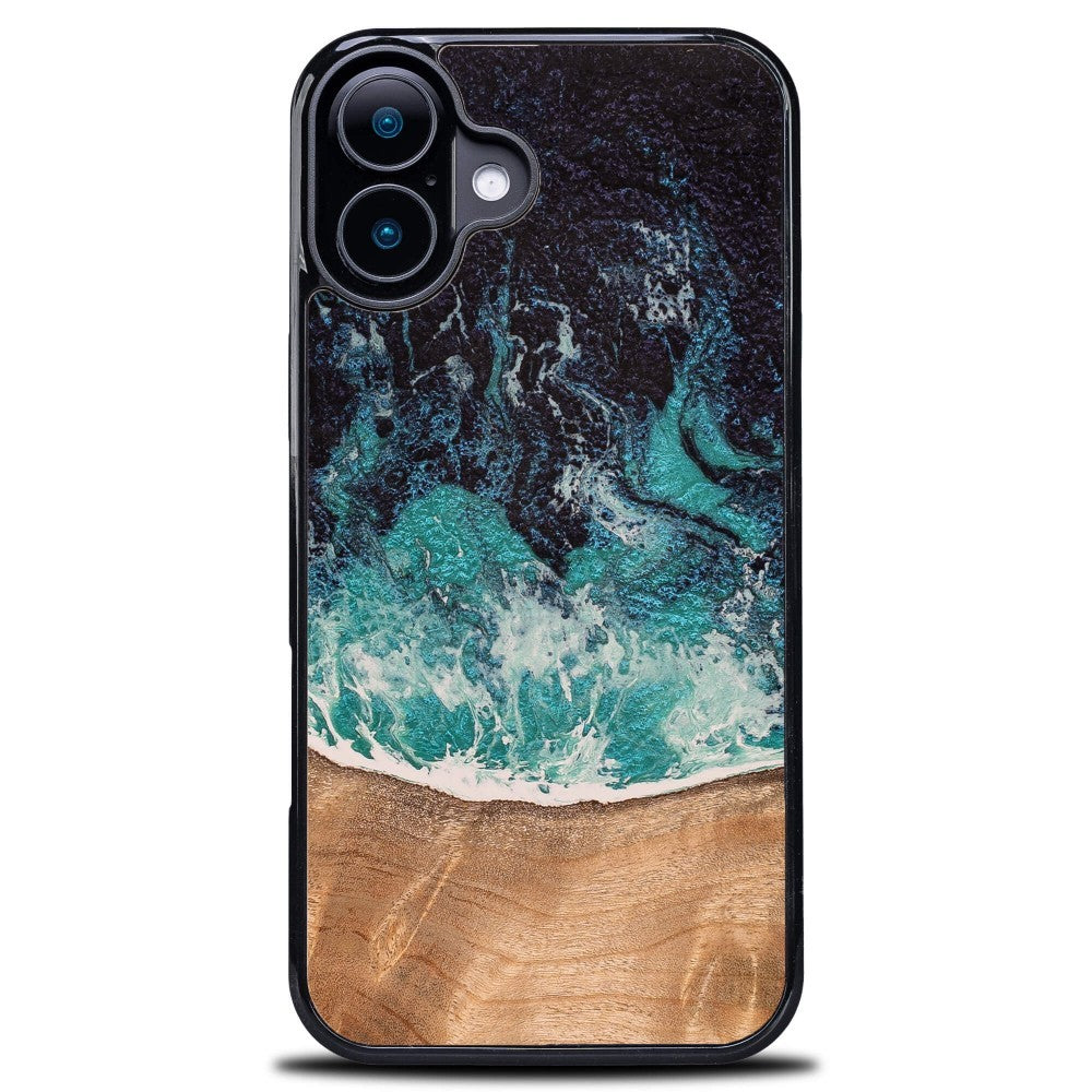 Holzhülle für iPhone 17, Bewood Unique Dream Island, Blau-Braun