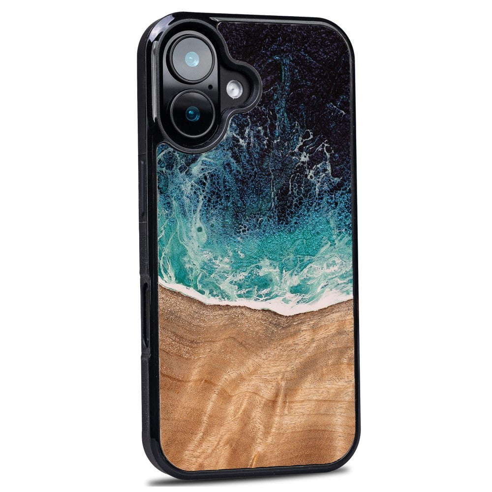Holzhülle für iPhone 17, Bewood Unique Dream Island, Blau-Braun