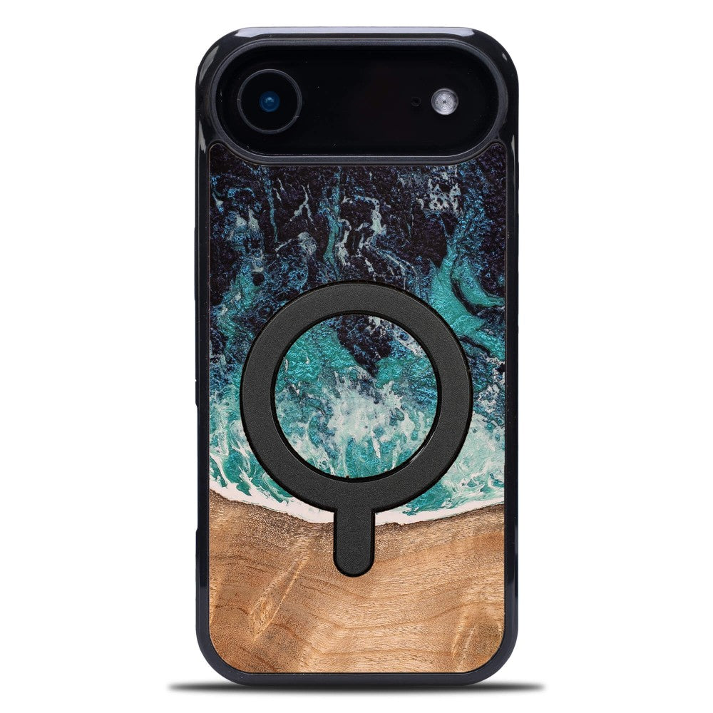 Holzhülle für iPhone Air, Bewood Unique Dream Island für MagSafe, Blau-Braun