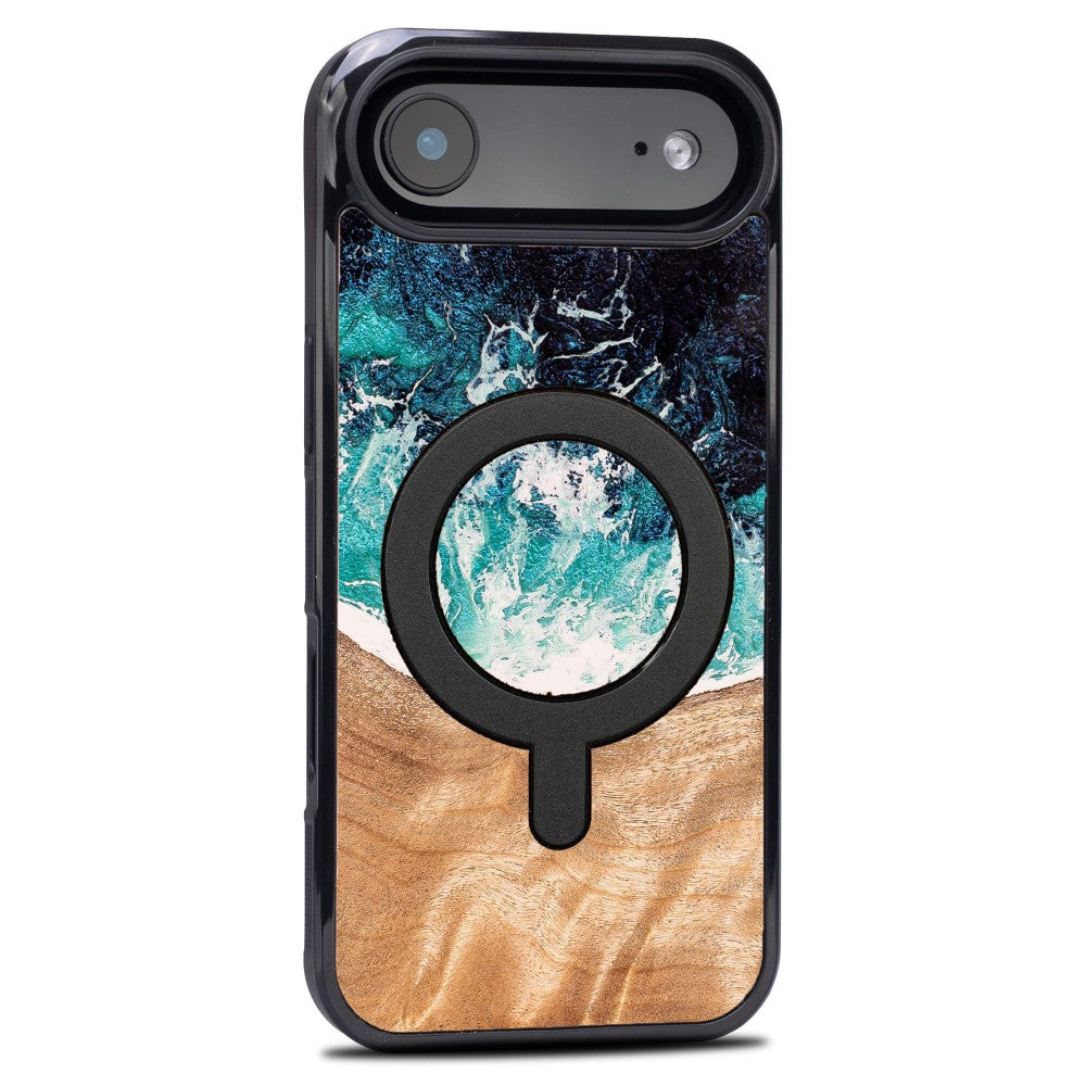Holzhülle für iPhone Air, Bewood Unique Dream Island für MagSafe, Blau-Braun
