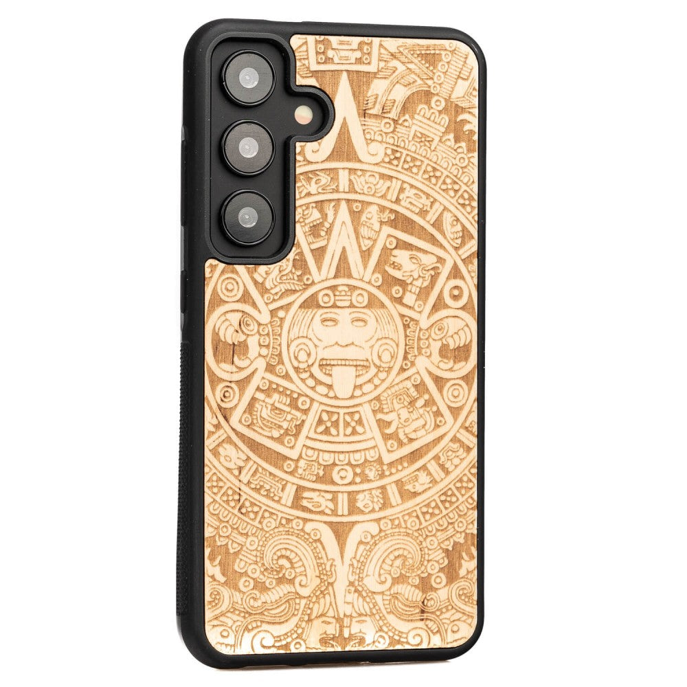 Holzhülle für Galaxy S25 FE, Bewood Aniegre Aztekischer Kalender