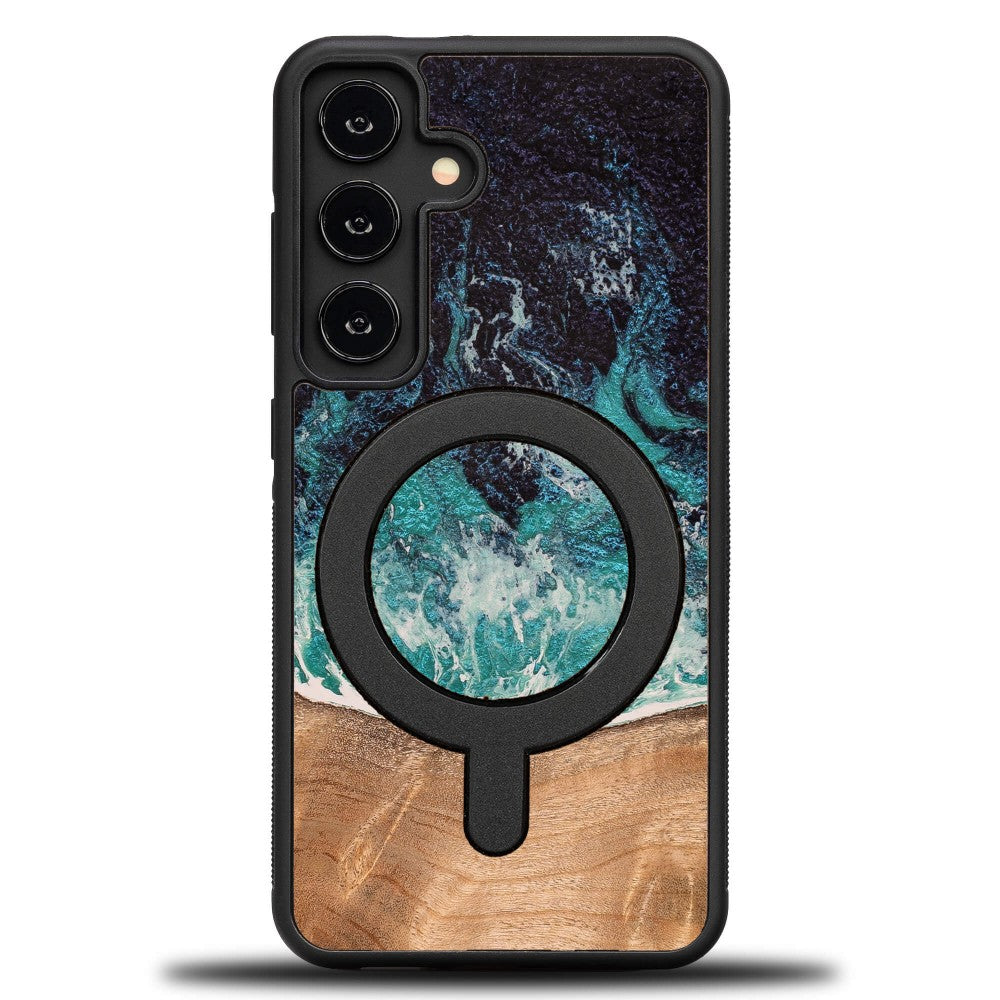 Holzhülle für Galaxy S25 FE, Bewood Unique Dream Island für MagSafe, Blau-Braun