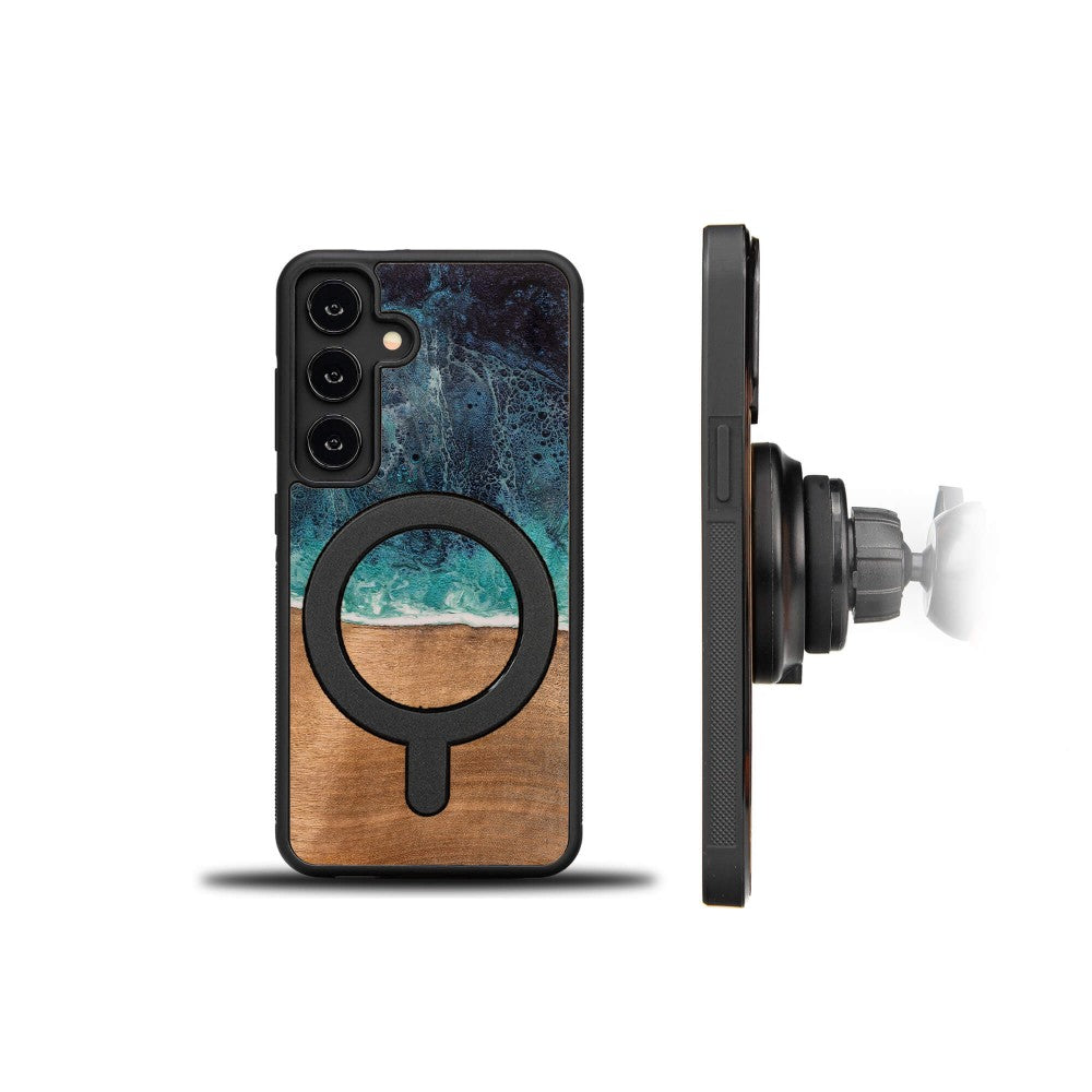 Holzhülle für Galaxy S25 FE, Bewood Unique Dream Island für MagSafe, Blau-Braun