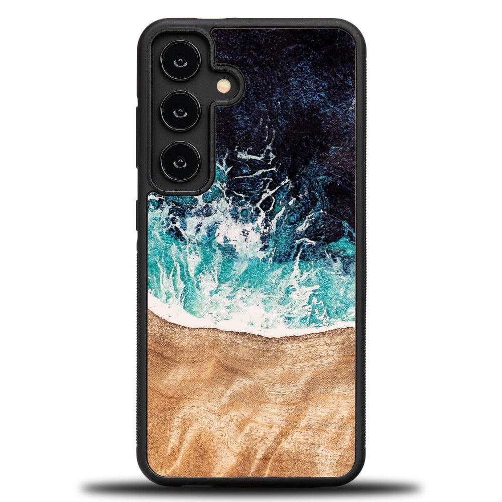 Holzhülle für Galaxy S25 FE, Bewood Unique Dream Island, Blau-Braun