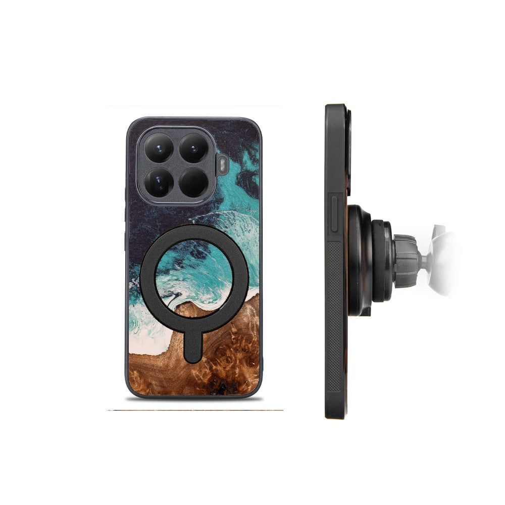 Holzhülle für Xiaomi 15T Pro, Bewood Unique Dream Island für MagSafe, Blau-Braun