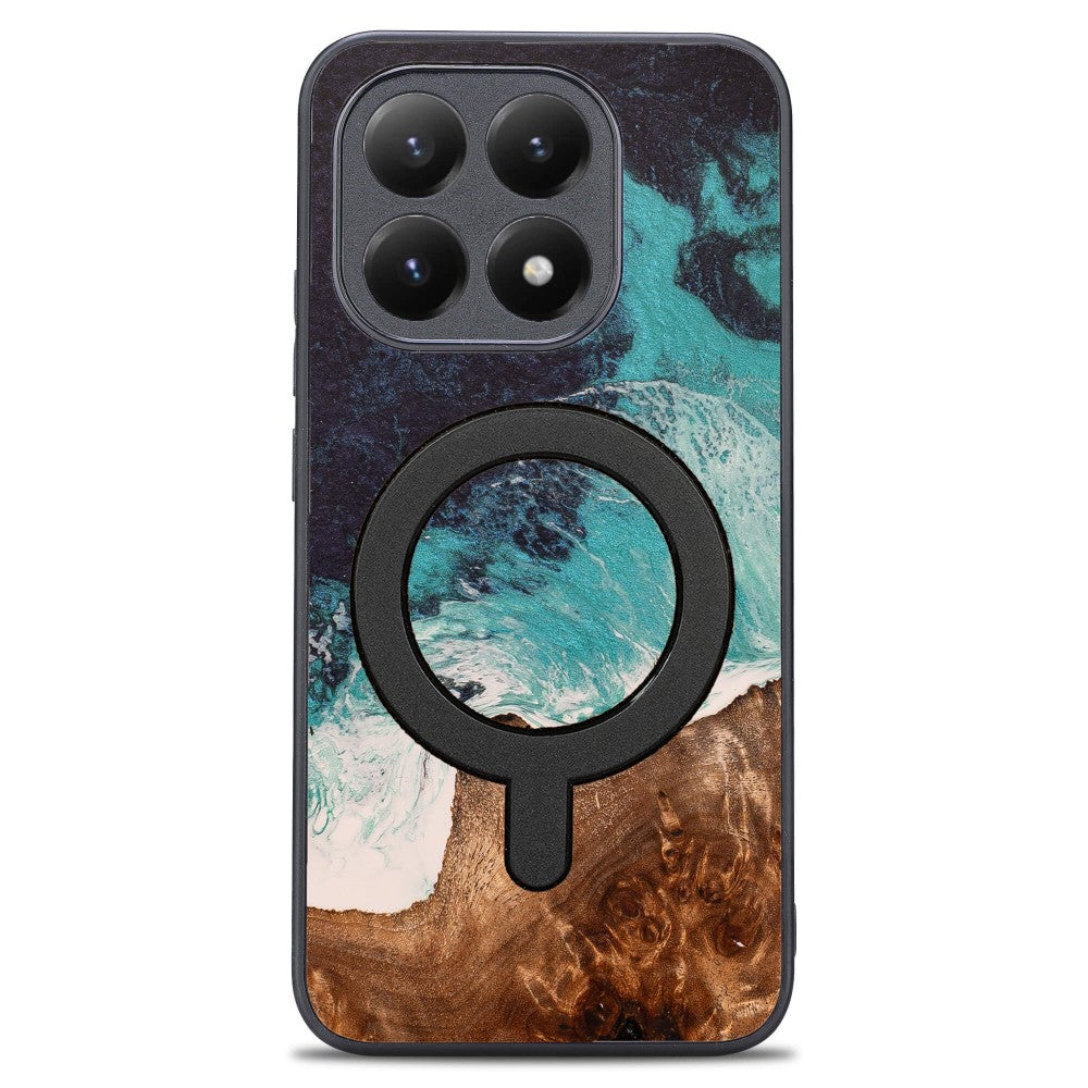 Holzhülle für Xiaomi 15T, Bewood Unique Dream Island für MagSafe, Blau-Braun