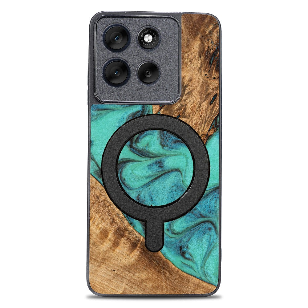Holzhülle für Motorola Moto G86 5G, Bewood Unique Turquoise für MagSafe