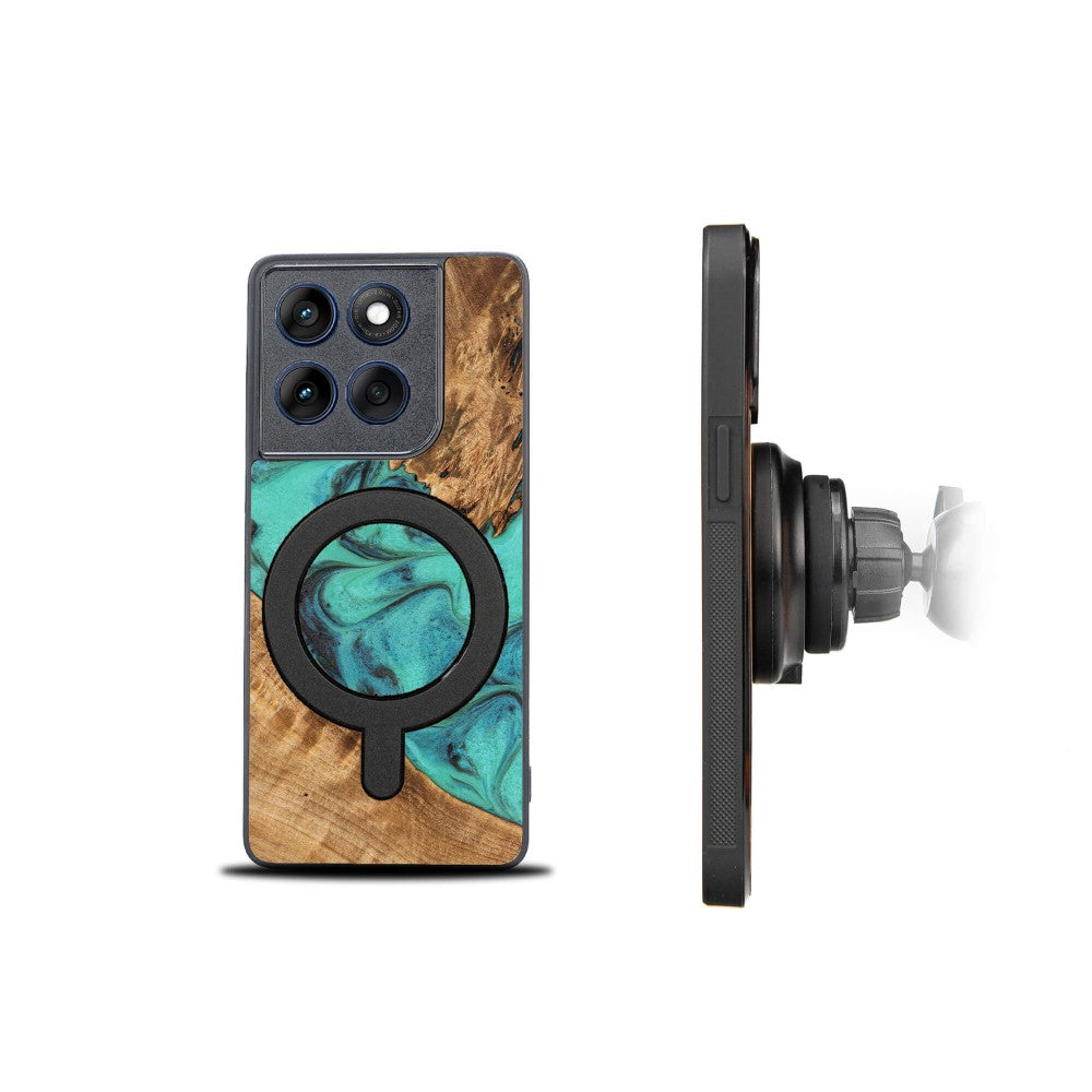 Holzhülle für Motorola Edge 70, Bewood Unique Turquoise für MagSafe