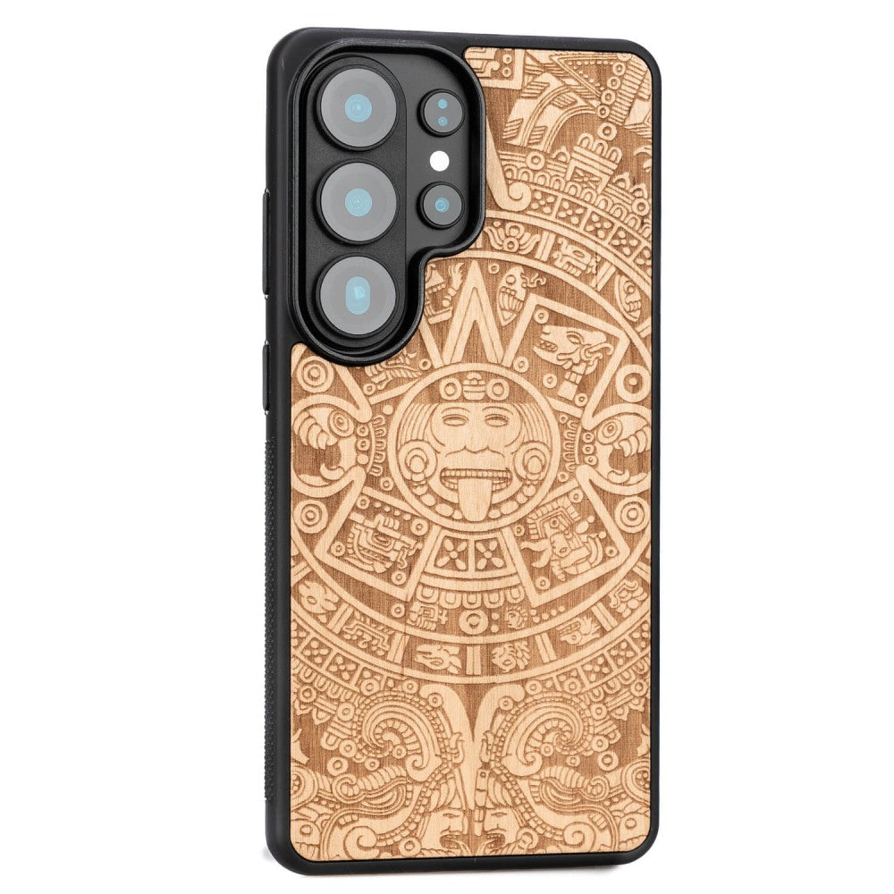 Holzhülle für Galaxy S26 Ultra, Bewood Aniegre Aztekischer Kalender
