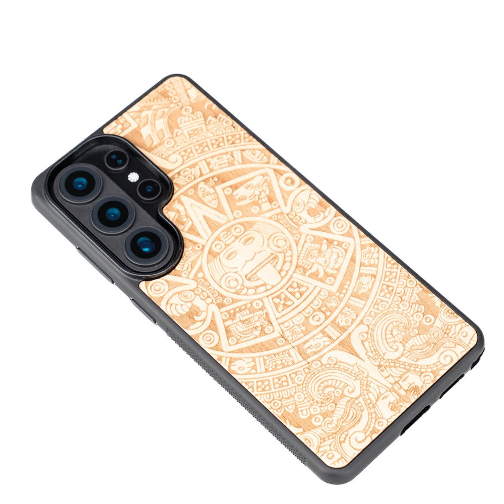 Holzhülle für Galaxy S26 Ultra, Bewood Aniegre Aztekischer Kalender