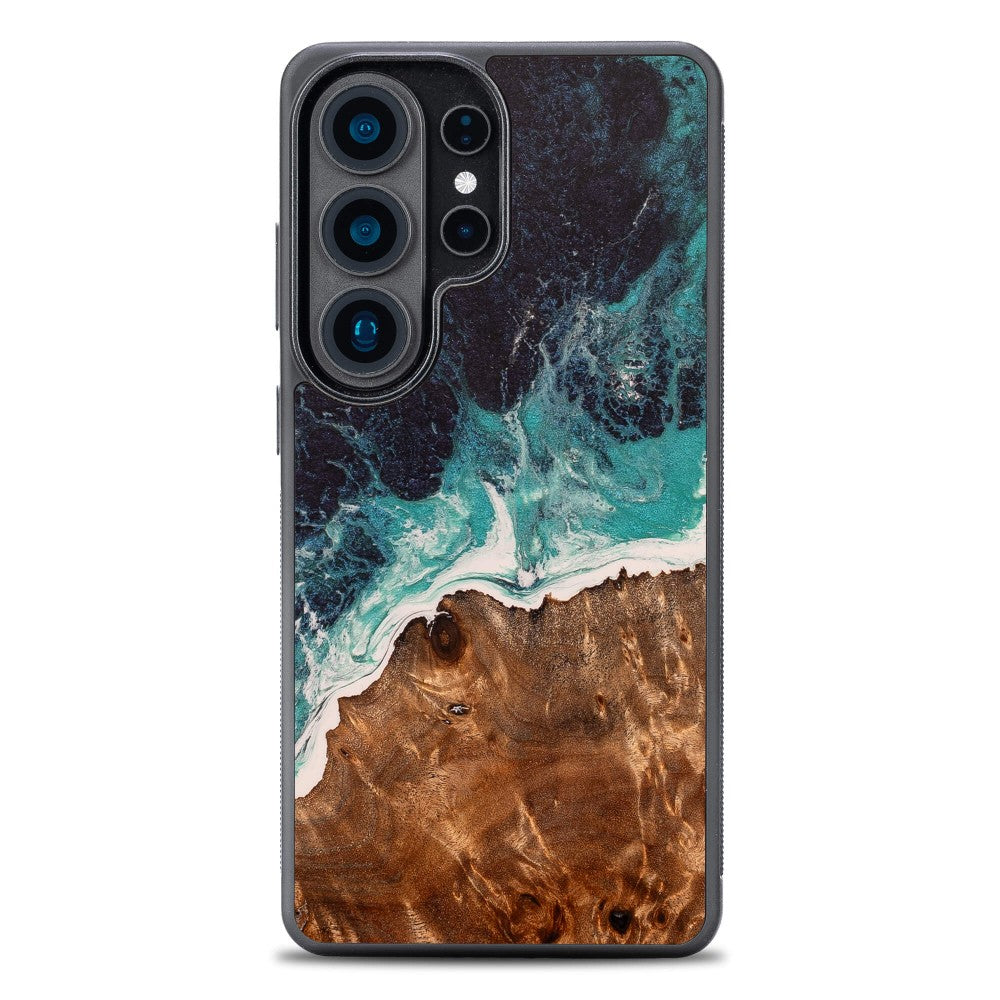 Holzhülle für Galaxy S26 Ultra, Bewood Unique Dream Island, Blau-Braun