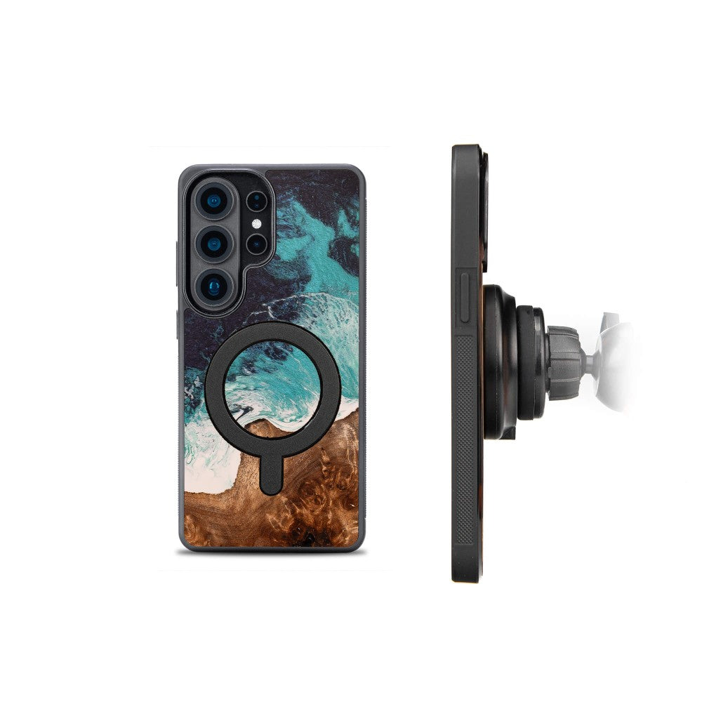 Holzhülle für Galaxy S26 Ultra, Bewood Unique Dream Island für MagSafe, Blau-Braun