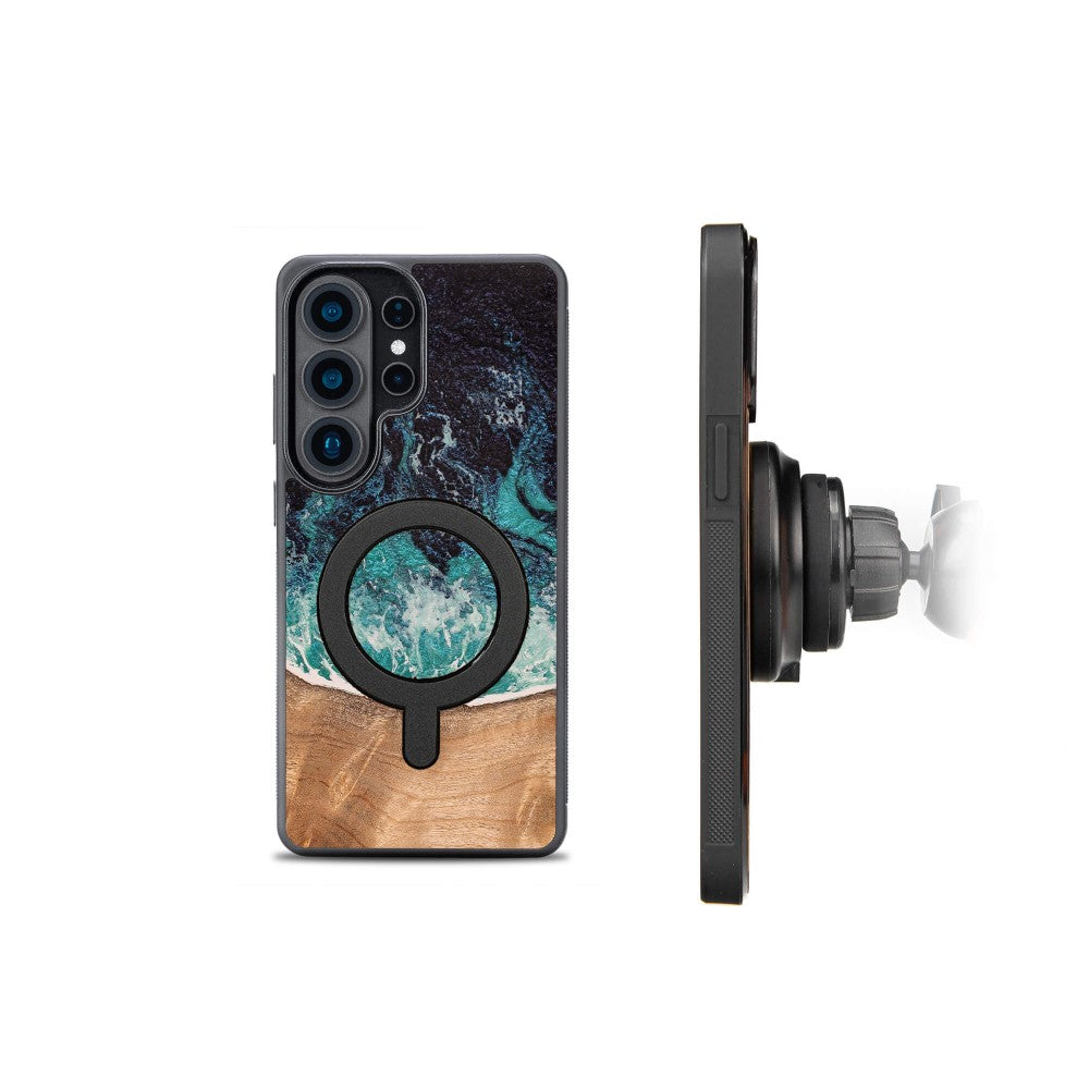 Holzhülle für Galaxy S26 Ultra, Bewood Unique Dream Island für MagSafe, Blau-Braun