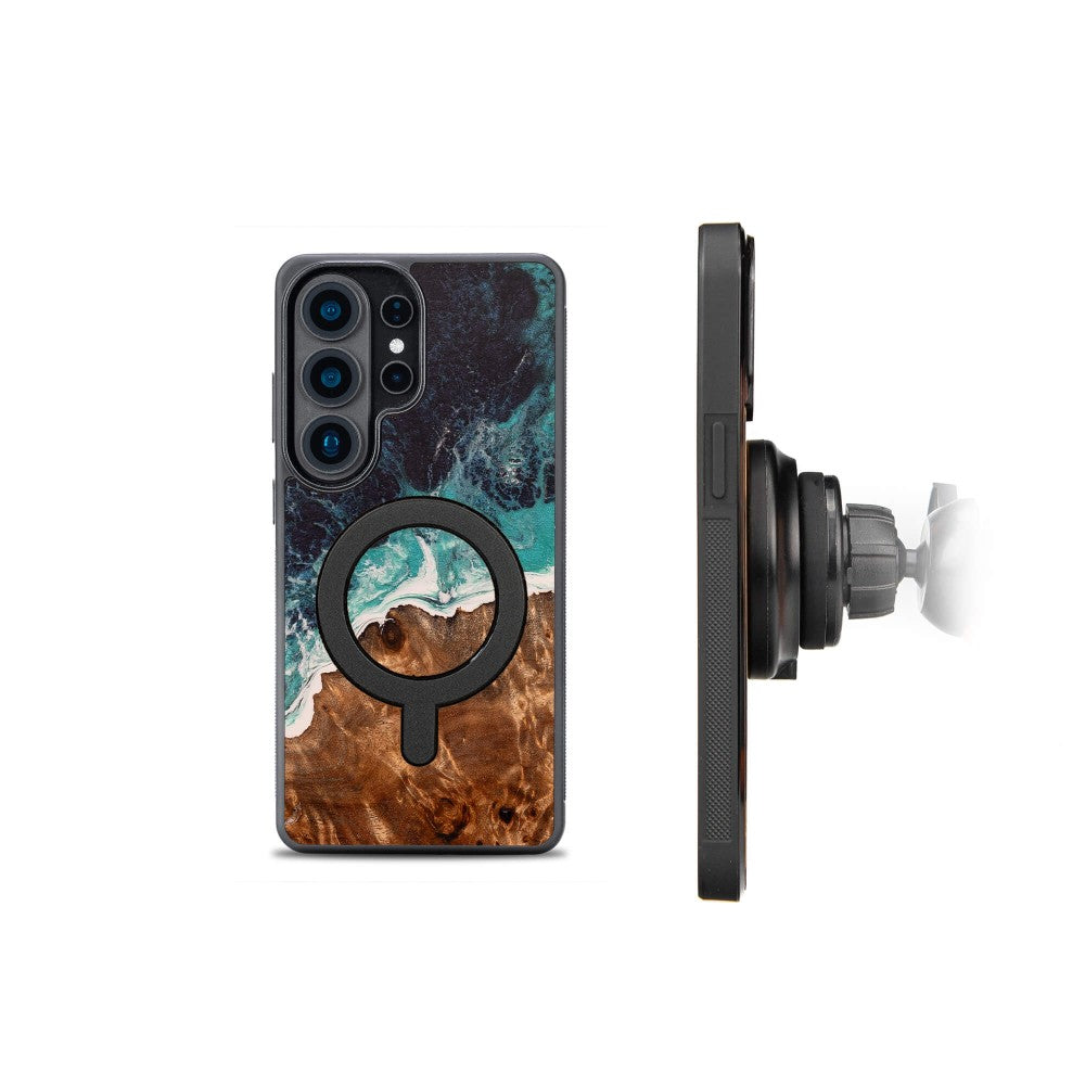 Holzhülle für Galaxy S26 Ultra, Bewood Unique Dream Island für MagSafe, Blau-Braun