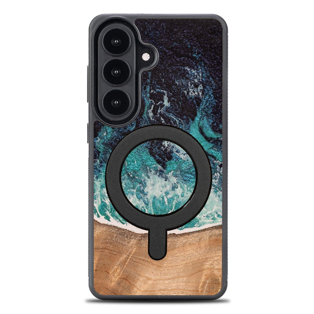 Holzhülle für Galaxy S26 Plus, Bewood Unique Dream Island für MagSafe, Blau-Braun