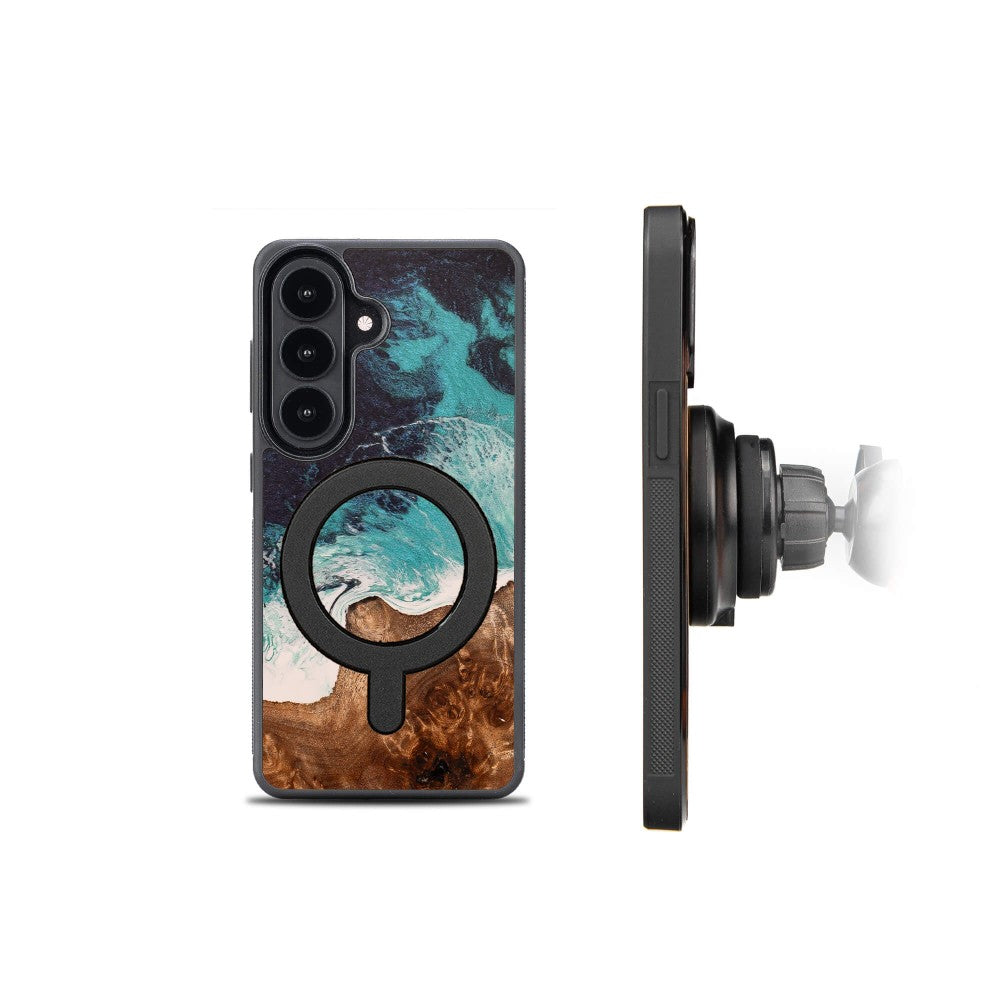 Holzhülle für Galaxy S26 Plus, Bewood Unique Dream Island für MagSafe, Blau-Braun