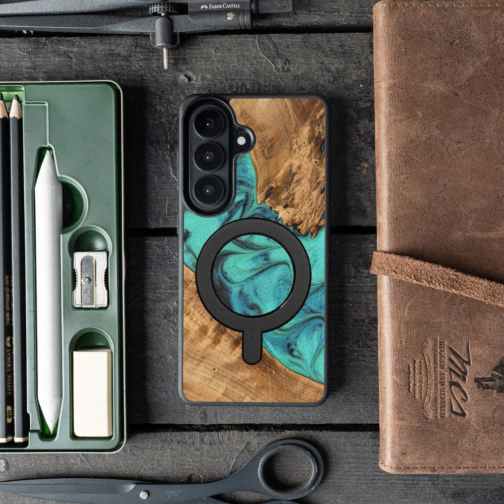 Holzhülle für Galaxy A37 5G, Bewood Unique Turquoise für MagSafe
