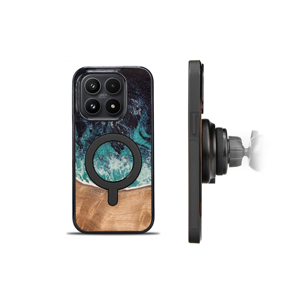 Holzhülle für Xiaomi 17, Bewood Unique Dream Island für MagSafe, Blau-Braun