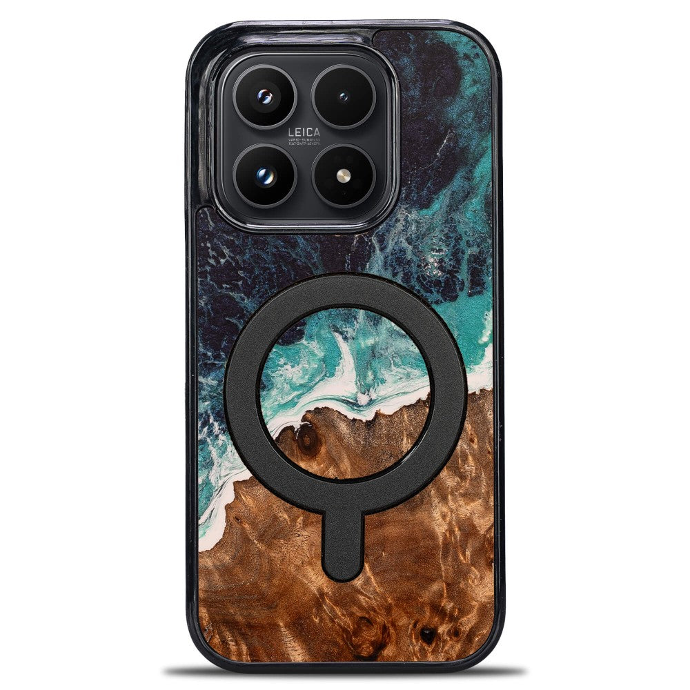 Holzhülle für Xiaomi 17, Bewood Unique Dream Island für MagSafe, Blau-Braun